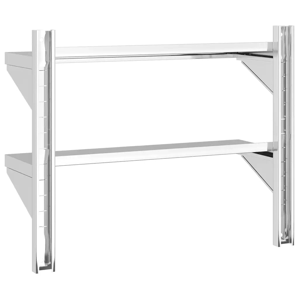 Mensola a Muro 2 Ripiani 75x23,5x60cm Argento in Acciaio Inox 30314