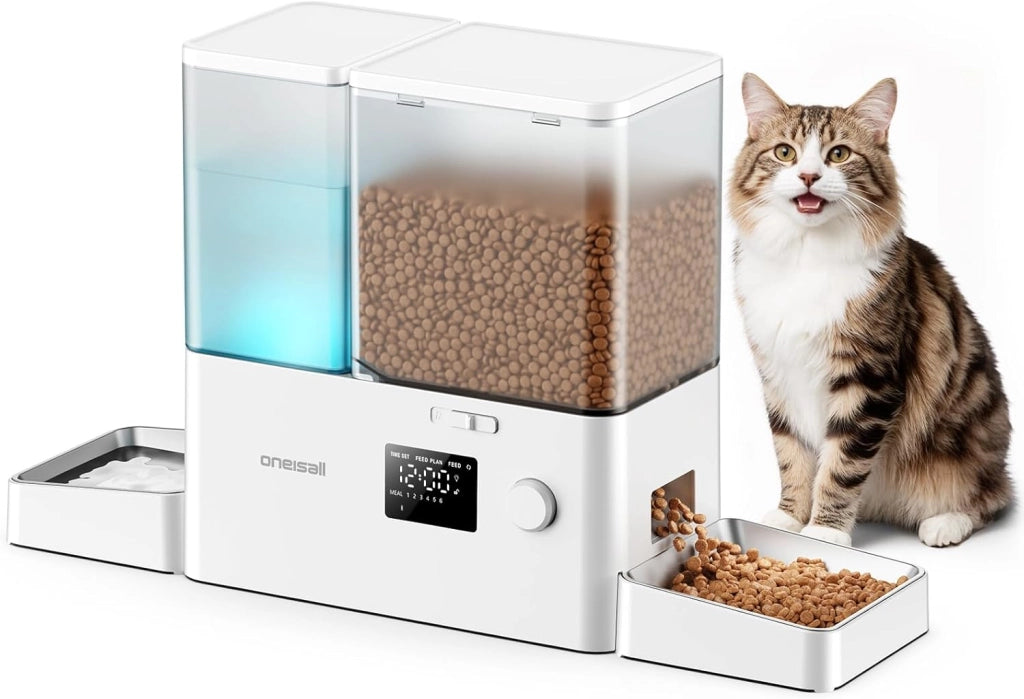 Distributore automatico per gatti e acqua, 36 tazze/8,5L, 2 in 1, per cibo pulito e acqua fresca, grande capacità, 5 l, dispenser di cibo per gatti e fontana a gravità da 3,5L per animali