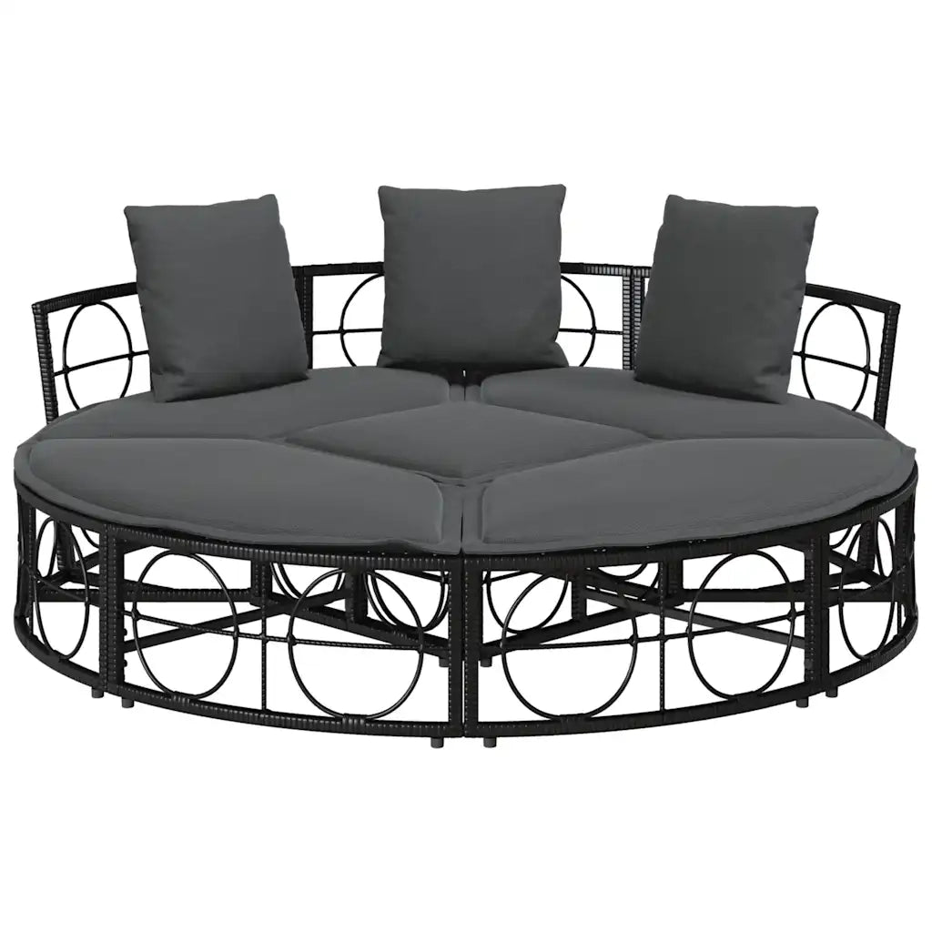 Lettino Prendisole Esterno senza Tetto Nero in Polyrattan 4108236