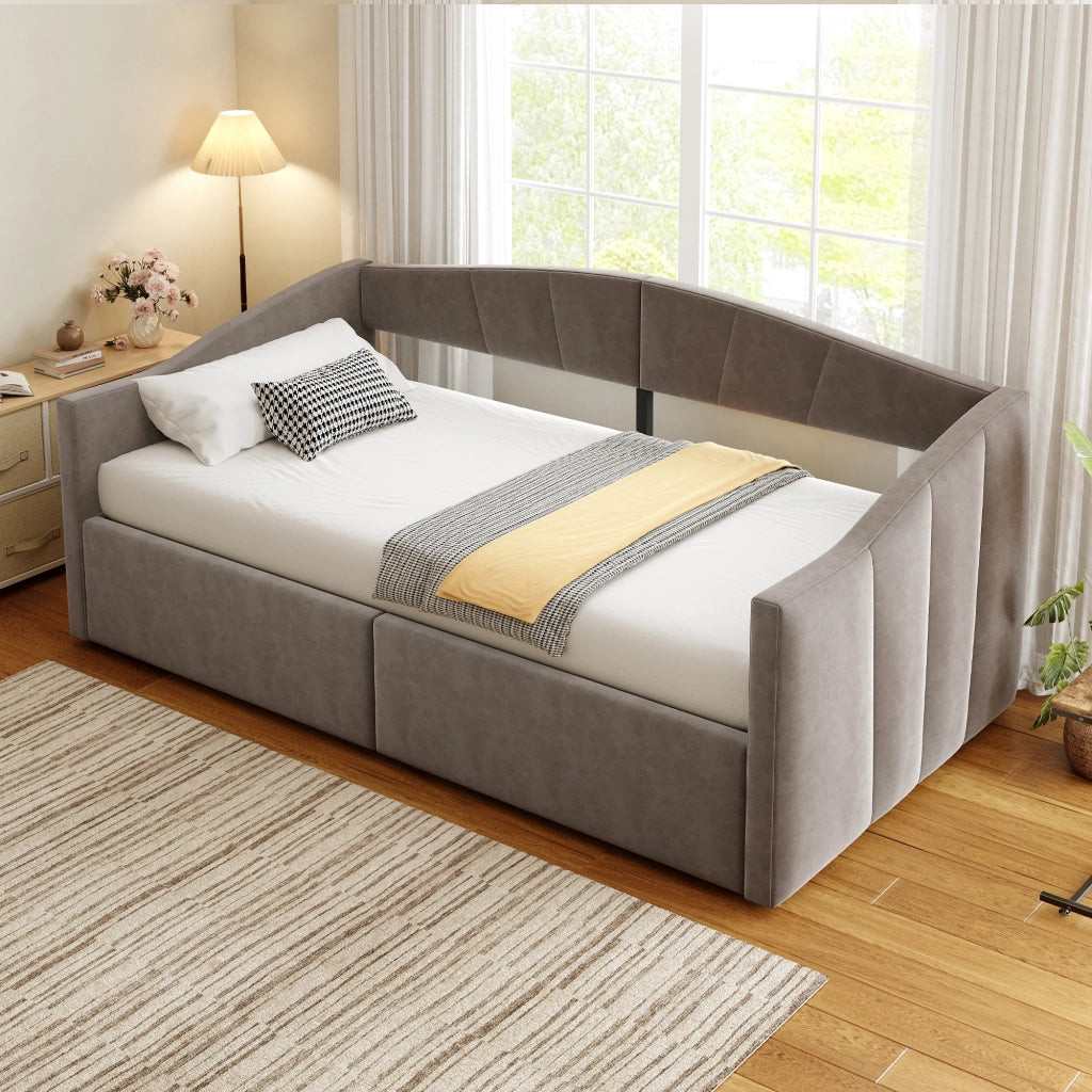 Letto sofà con sistema idraulico in velluto grigio 90x200 cm