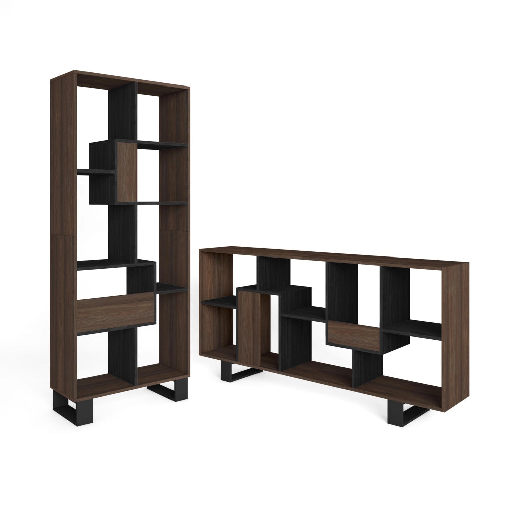Libreria scaffale, 174x67x31, Design industriale, Rovere scuro e Nero RF4110