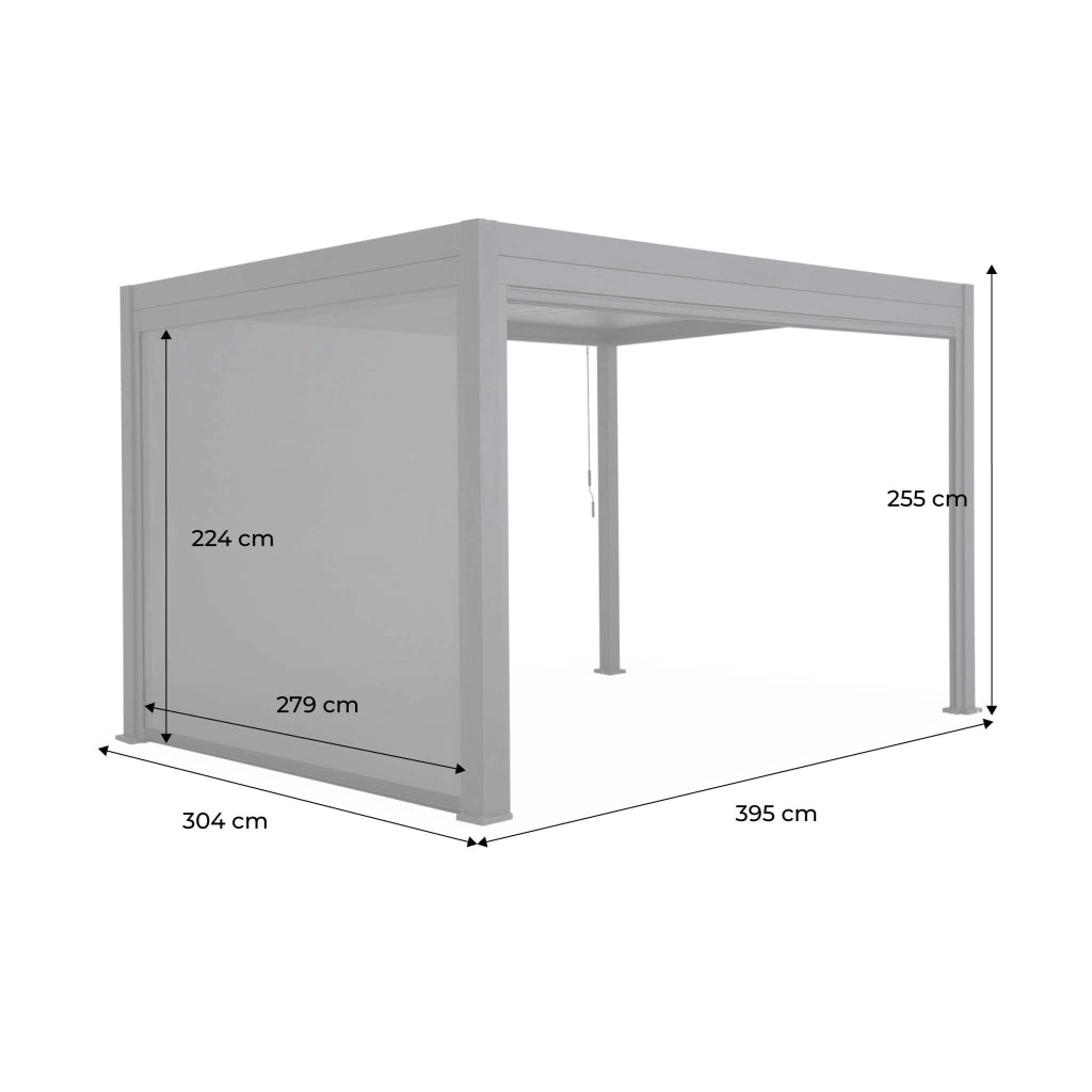 Pergola bioclimatica 3x4m in alluminio + tenda da sole 3m, bianco