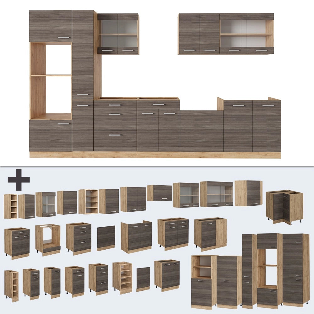 Vicco Cucina completa  Grigio nobile/rovere dorato 350 cm , PL Rovere