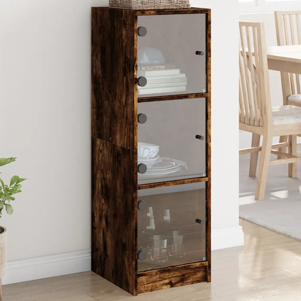 Credenza | Madia | Buffet da pranzo | Armadio da pranzo con Ante in Vetro Rovere Fumo 35x37x109 cm