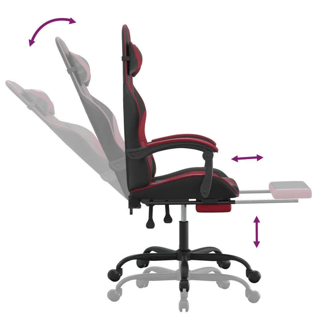 Sedia da Gaming con Poggiapiedi Nero e Rosso Vino in Similpelle cod mxl 63519