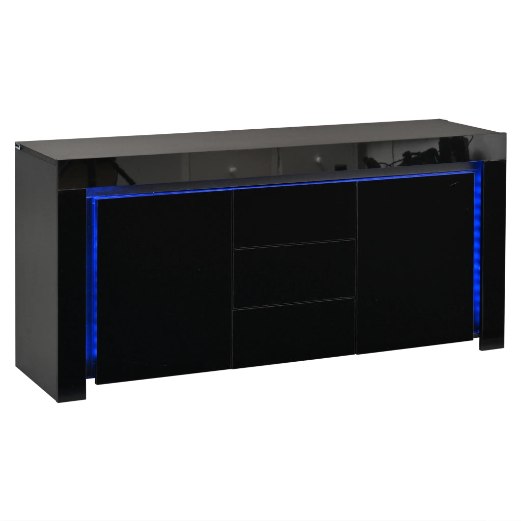 Credenza con 2 ante e 3 cassetti con LED e ripiani regolabili per soggiorno; in MDF; nero; 140×40×65 cm
