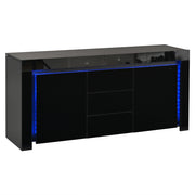 Credenza con 2 ante e 3 cassetti con LED e ripiani regolabili per soggiorno; in MDF; nero; 140×40×65 cm