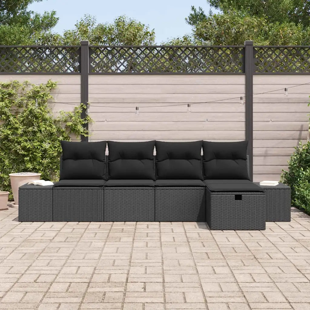 Set Divano da Giardino con cuscino 5 pcs Nero polyrattan
