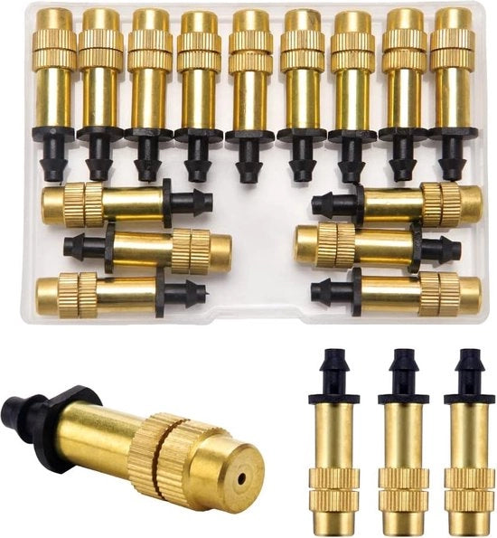 Spray per irrigazione con 15 pezzi di atomizzatore in ottone, diffusori, bocchette di atomizzazione, sprogetti per irrigazione di giardini e coltivazioni.