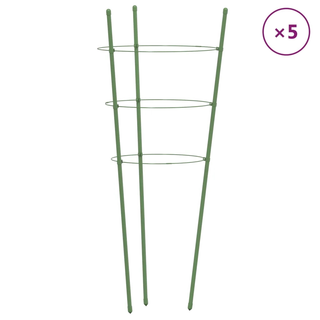 Supporti Piante da Giardino con 3 Anelli 5 pz Verde 45cm Acciaio CFW1963005