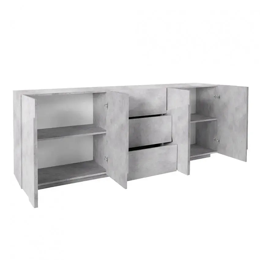 Credenza Moderna Cemento con 4 Ante e 3 Cassetti Ping