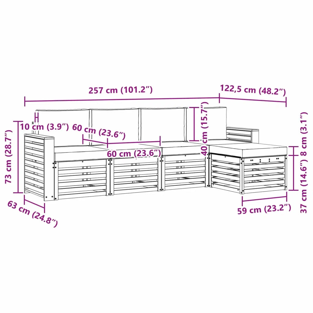 Set divani 5 pcs Naturale e Crema Legno di Acacia Massello 3374655