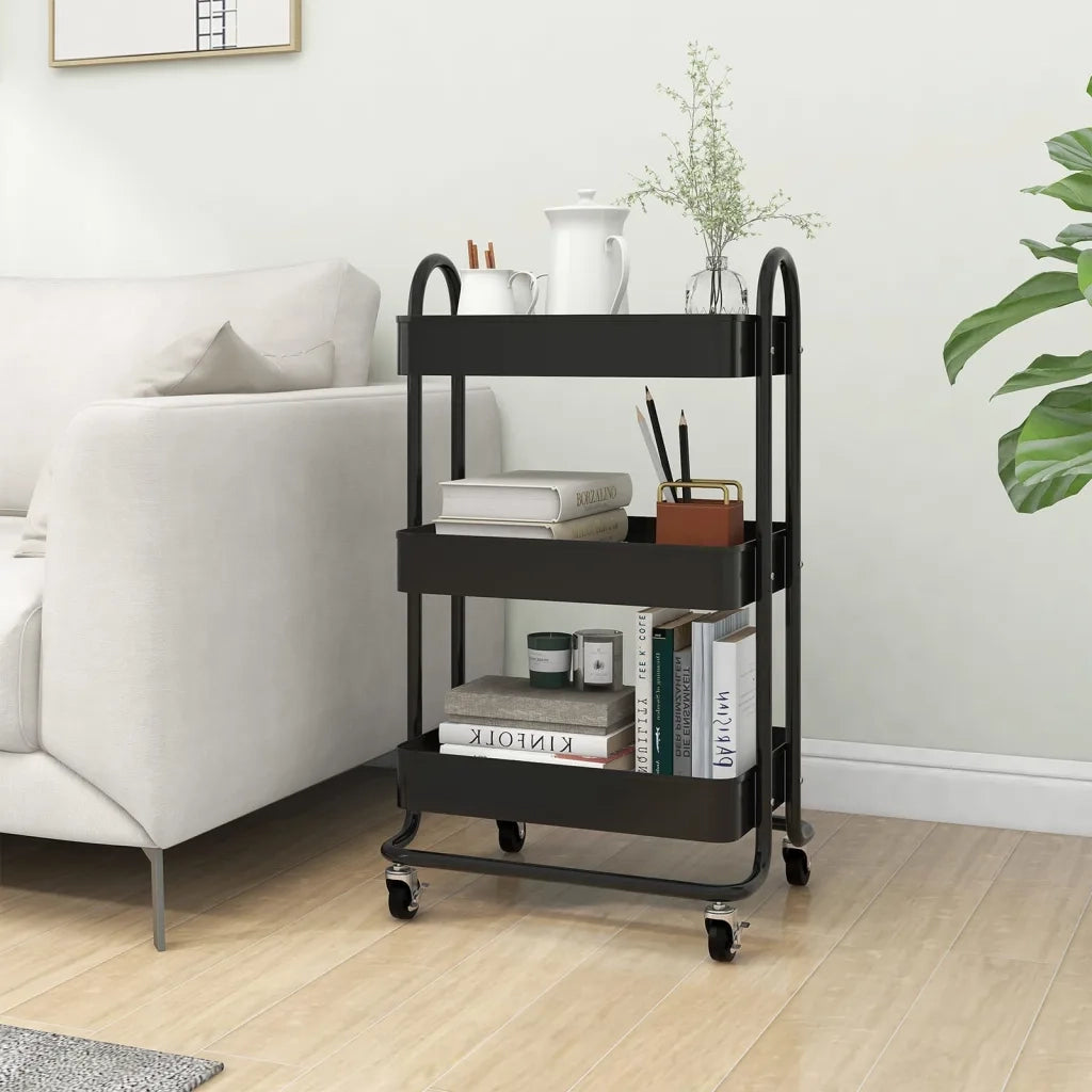 Carrello a 3 Livelli Nero 43x34x79 cm in Acciaio CFW7227424