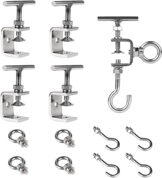 4 pezzi di C-clamp in acciaio inossidabile regolabile da 0 a 25 mm con ganci e viti a anello - per lavorazione del legno e saldatura