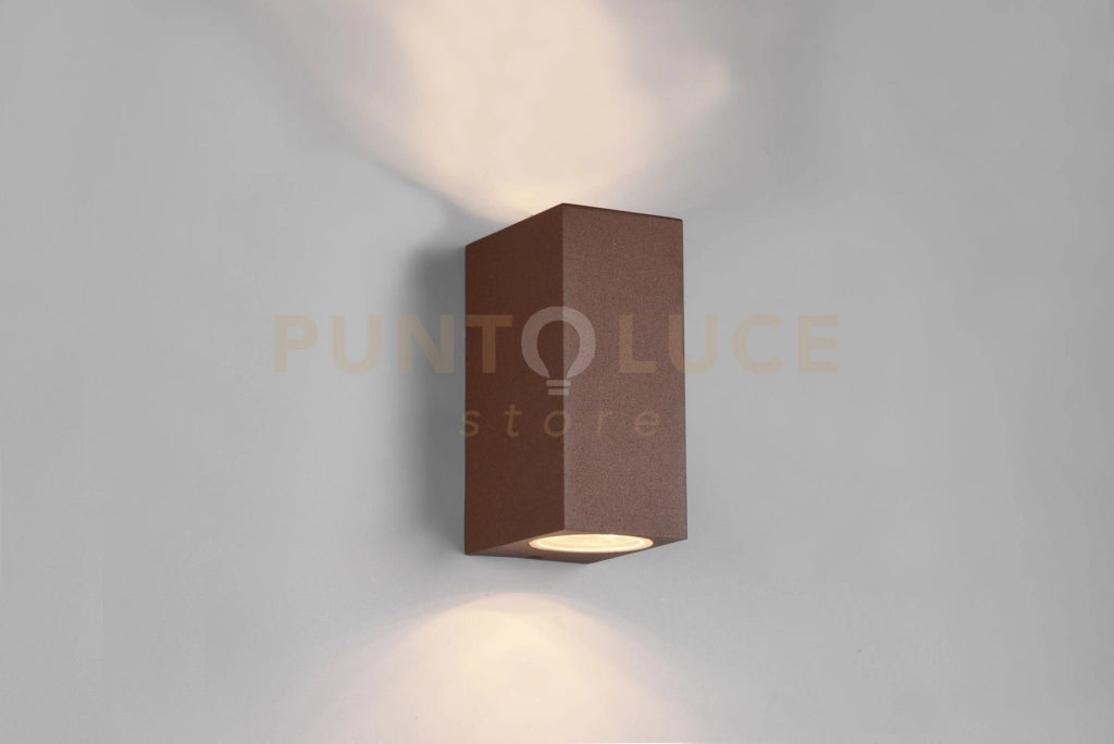 ROYA APPLIQUE DA ESTERNO FUSIONE ALLUMINIO SQUADRATA RUGGINE A BI-EMISSIONE IP44 H.15CM 2 LUCI ATTACCO GU10