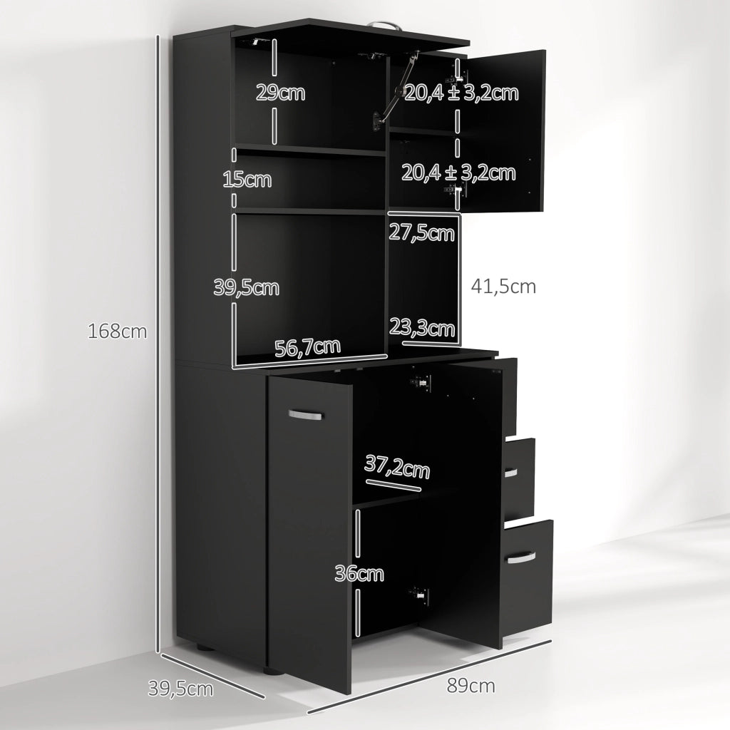 Armadio Cucina 4 Ante 3 Cassetti Ripiano ¨C Zephmum ¨C Nero 89x39.5x168 cm
