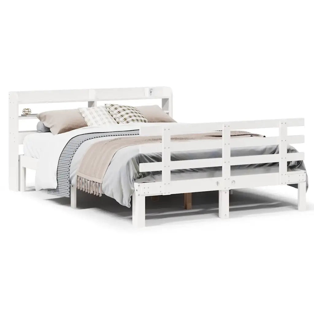 Giroletto con Testiera Bianco 120x190 cm Legno Massello di Pino 3306842