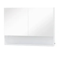 Armadietto con Specchio a Muro, Luci a LED, Ripiano Aperto e Ripiano Interno, 80x15x60cm