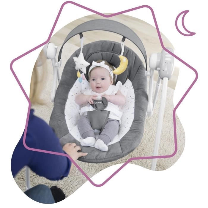 Altalena elettrica Comfort Badabulle - Pieghevole - Ultra compatta - Arco gioco rimovibile, Moonlight