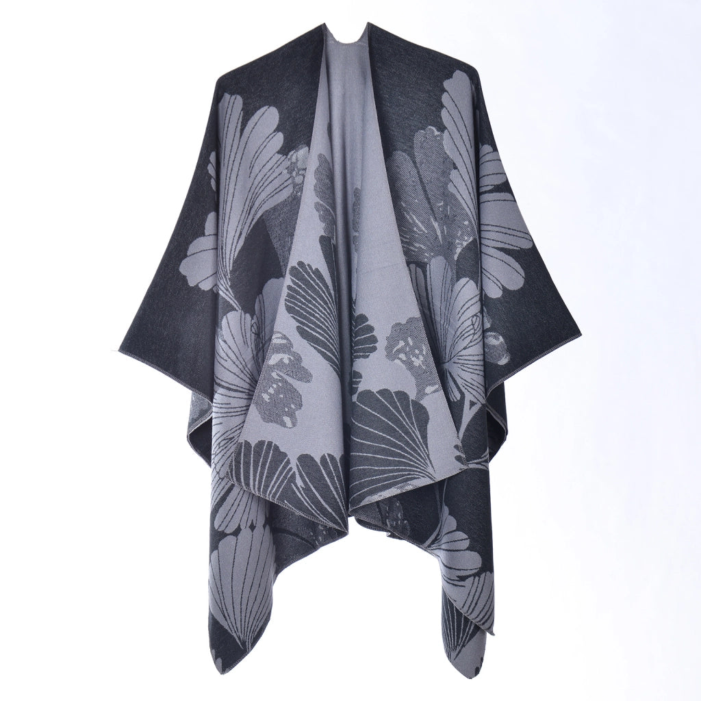 Elegante scialle da donna in cashmere spesso, stile mantella, due in uno