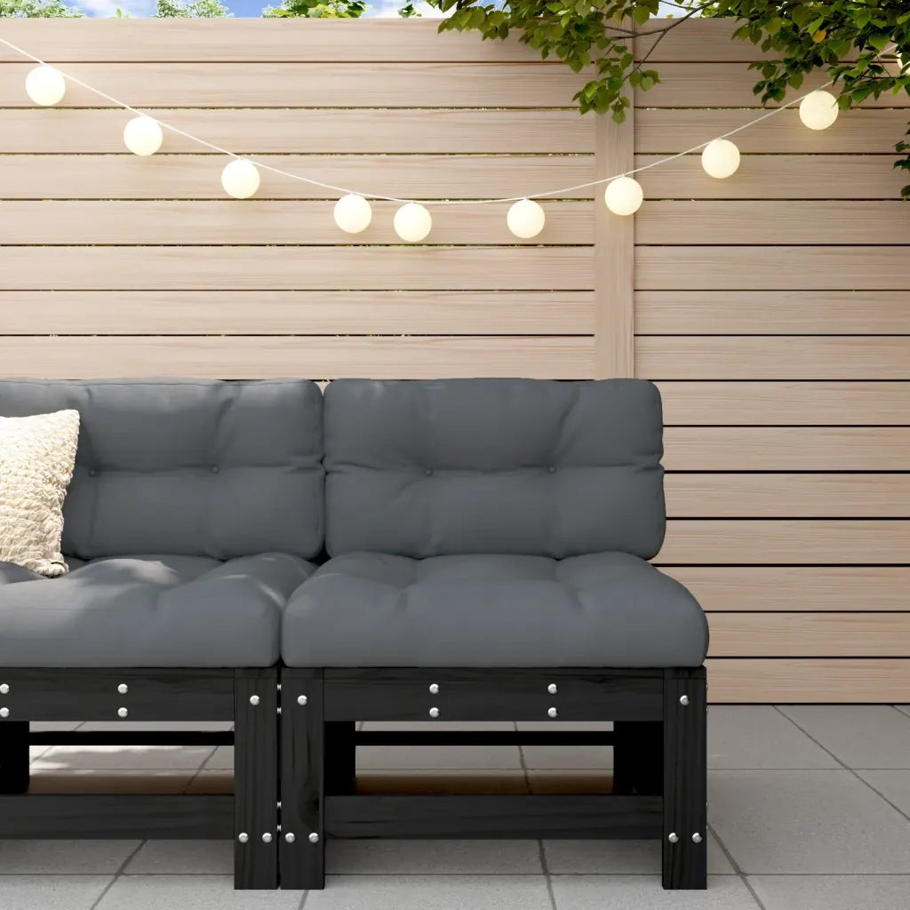 Divano Centrale da Giardino-Sofa Modulare-Divanetto da esterno Nero in Legno Massello di Pino 297499