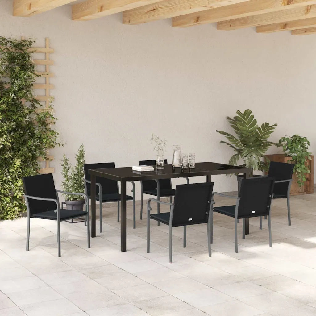 Set da Pranzo per Giardino 7 pcs Nero e Grigio Rattan in PE 3379055