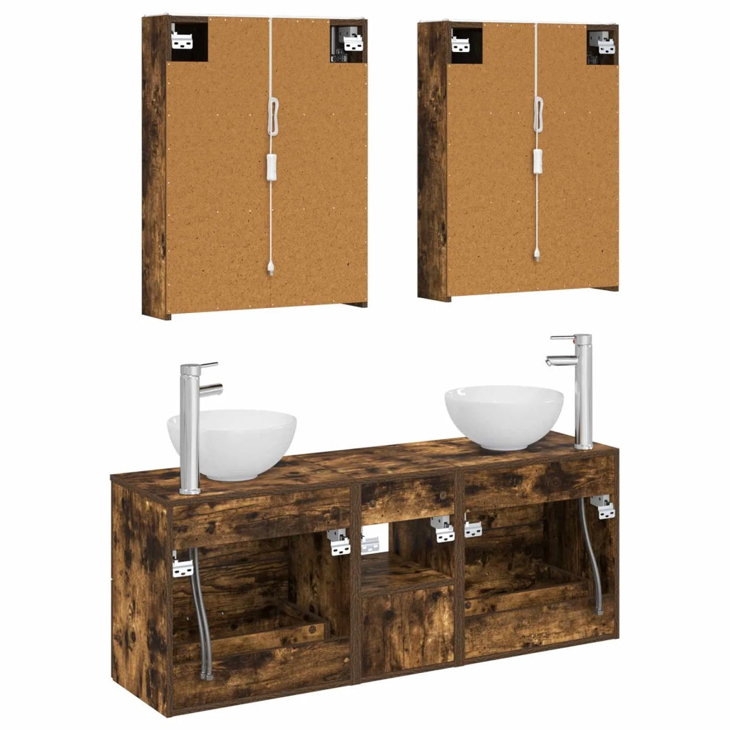 Set di Armadi da Bagno 5 pcs Rovere Fumo 53 x 15,5 x 70 cm 3406691