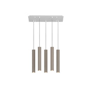Lampadario Industrial-Minimal Xeana Metallo Bianco Marrone 5 Luci Gu10