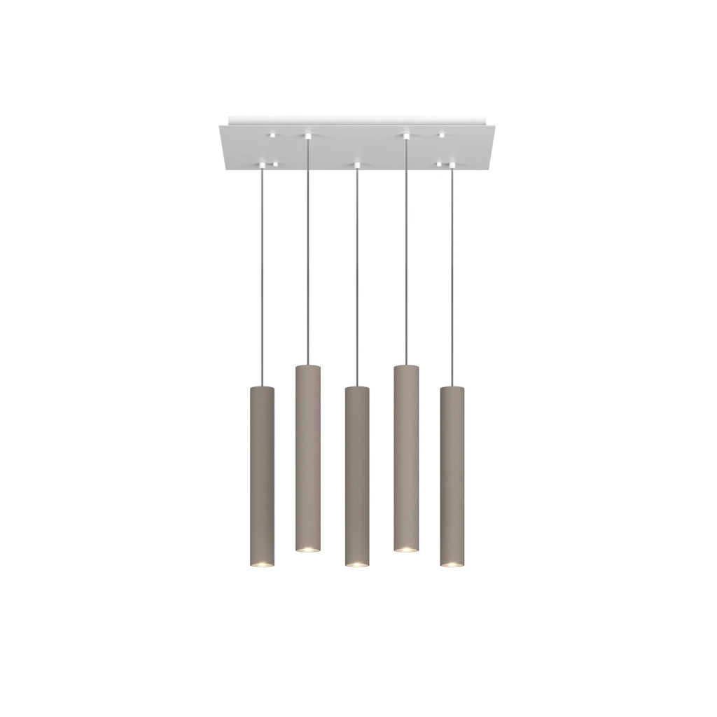 Lampadario Industrial-Minimal Xeana Metallo Bianco Marrone 5 Luci Gu10