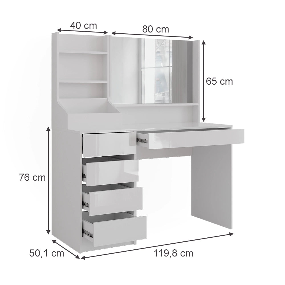Vicco Tavolo da toeletta Bianco/bianco lucido 119.8 cm 3 parti