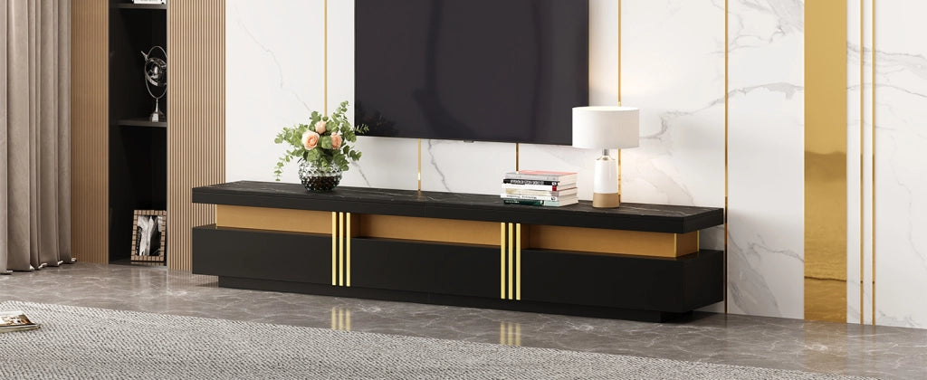 COMPOSIZIONE TV con tavolino, effetto marmo, nero, mobile TV 200x40x42 cm