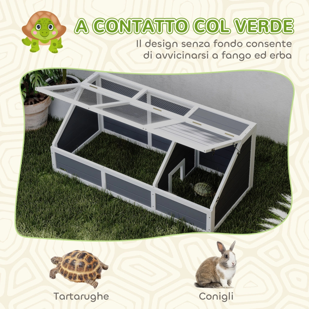 Casetta per Tartarughe di Terra ¨C Zephmum ¨C Legno Abete, Acciaio Zincato, Grigio e Bianco, 120x55x50 cm
