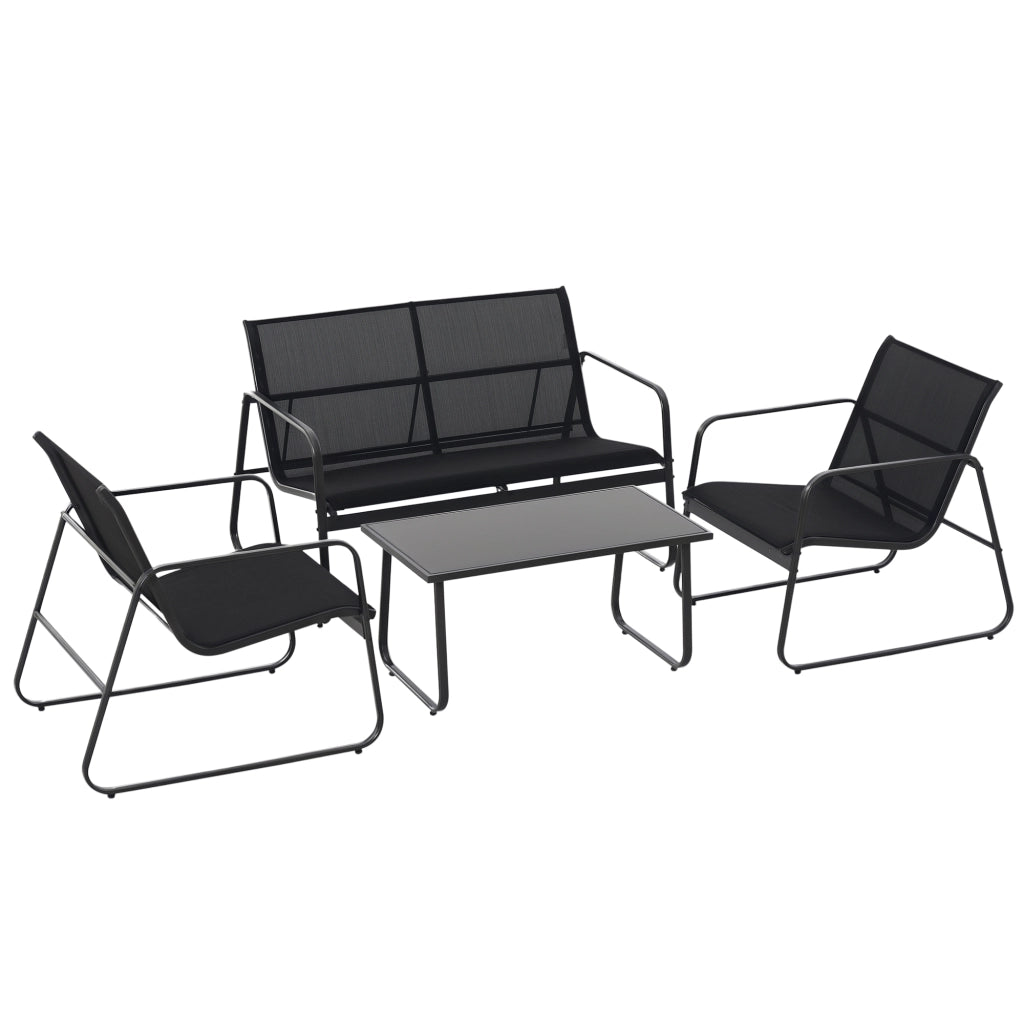 Set salotto giardino 4 pezzi con divano 2 posti, sedie, tavolo vetro temperato ¨C Xylo ¨C Nero metallo texteline