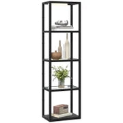 Lampada da Terra LED con Ripiano a 4 Livelli, Lampada da Terra a LED con 4 Ripiani in Vetro, Interruttore a Pedale, MDF, Nero