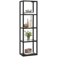 Lampada da Terra LED con Ripiano a 4 Livelli, Lampada da Terra a LED con 4 Ripiani in Vetro, Interruttore a Pedale, MDF, Nero