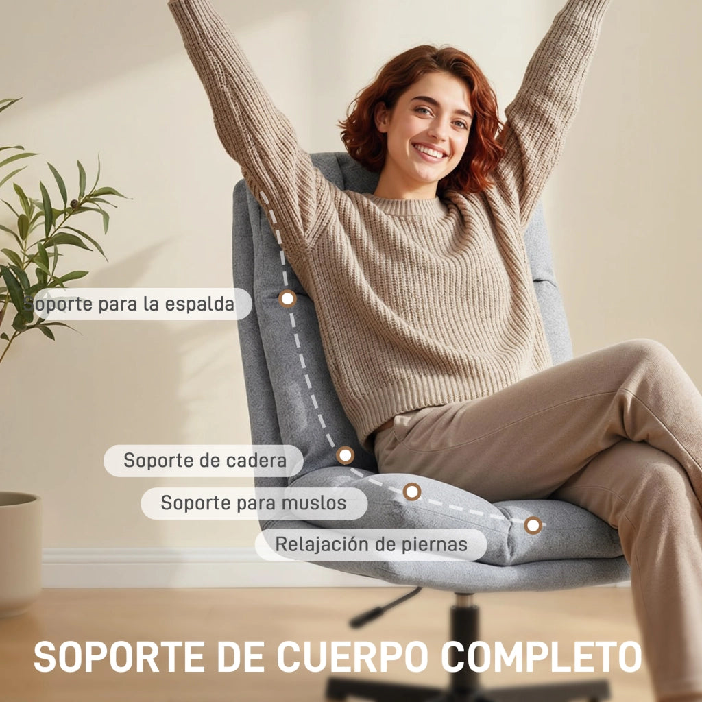 Poltrona Girevole Regolabile in Altezza ¨C Zephmum ¨C Tessuto Lino Grigio Chiaro Base Metallo