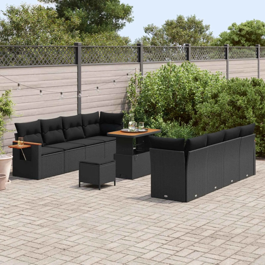 Set Divano da Giardino con cuscino 11 pcs Nero
