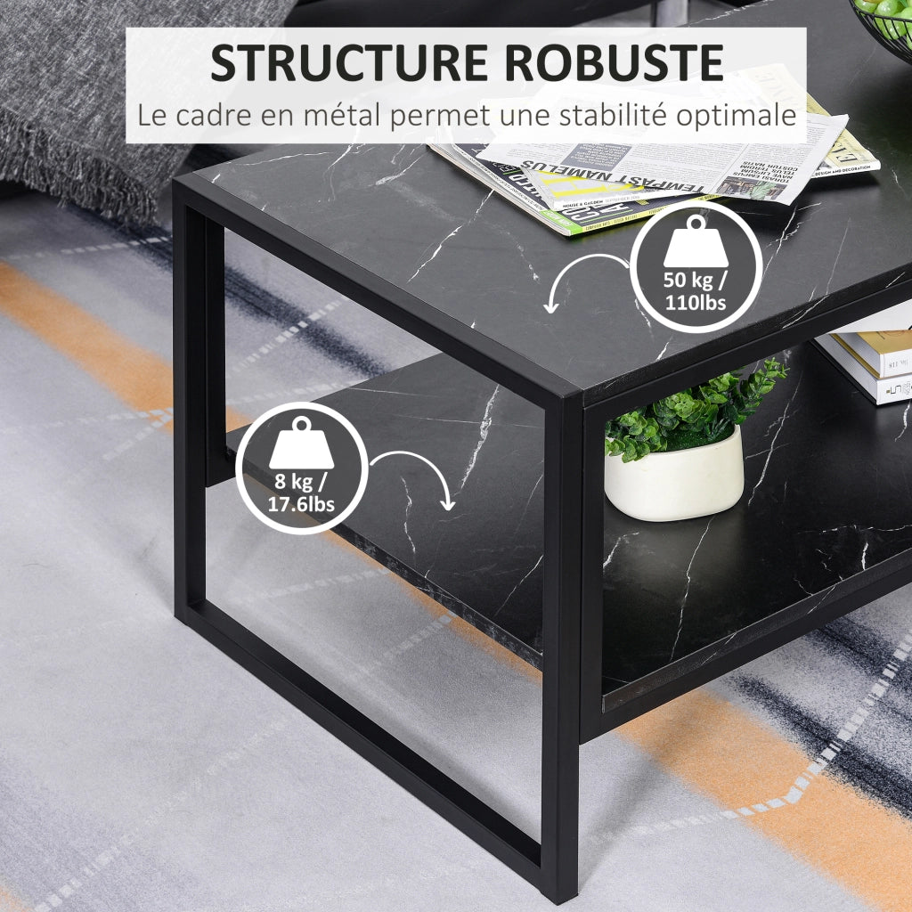 Tavolino Moderno con 2 Ripiani ¨C Zephmum ¨C Nero 106x50x47 cm