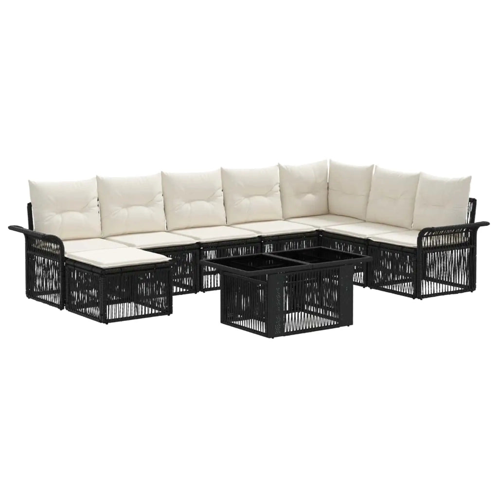 Set Divano da Giardino 9 pz Nero e Bianco Crema polyrattan 3436681