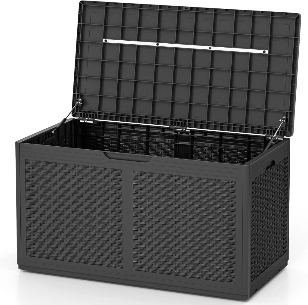 Scatola da giardino da 380 l, impermeabile, con coperchio e 2 ruote, per balcone, terrazza e cortile, 111 x 56 x 61 cm (grigio)