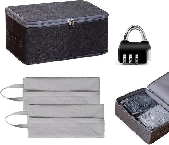 Cassa di stoccaggio pieghevole con coperchio - Contenitori di stoccaggio per abbigliamento con chiusura - Blocco combinato mini - Sacchi di stoffa - Multifunzionale per abbigliamento, coperte e oggetti di valore