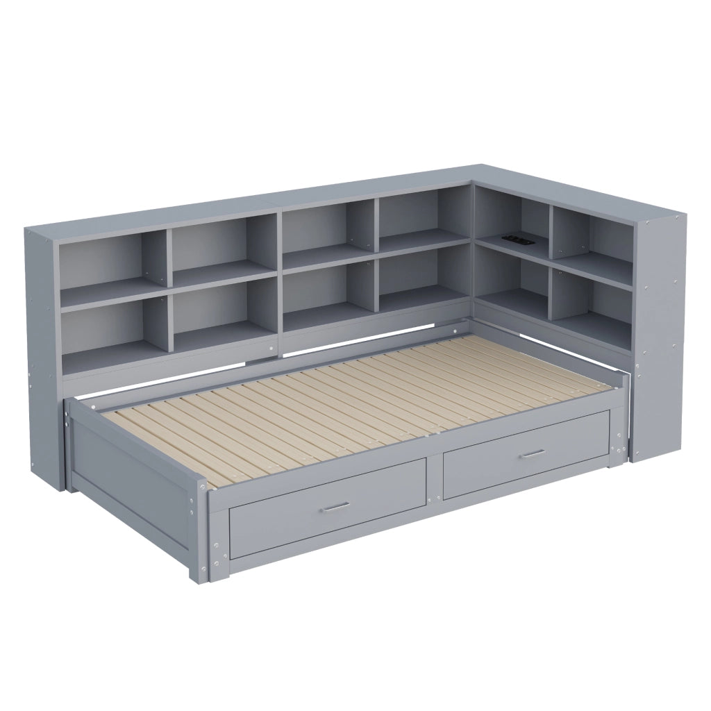 Letto Singolo in Legno Massello con Contenitore e Cassetti ¨C MINIMAL ¨C Grigio 90x190