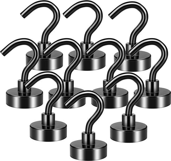 Set di ganci magnetici in acciaio nero da 10 kg+ con magneti neodymium per cucina bagno - Ganci magnetici robusti per ufficio garage