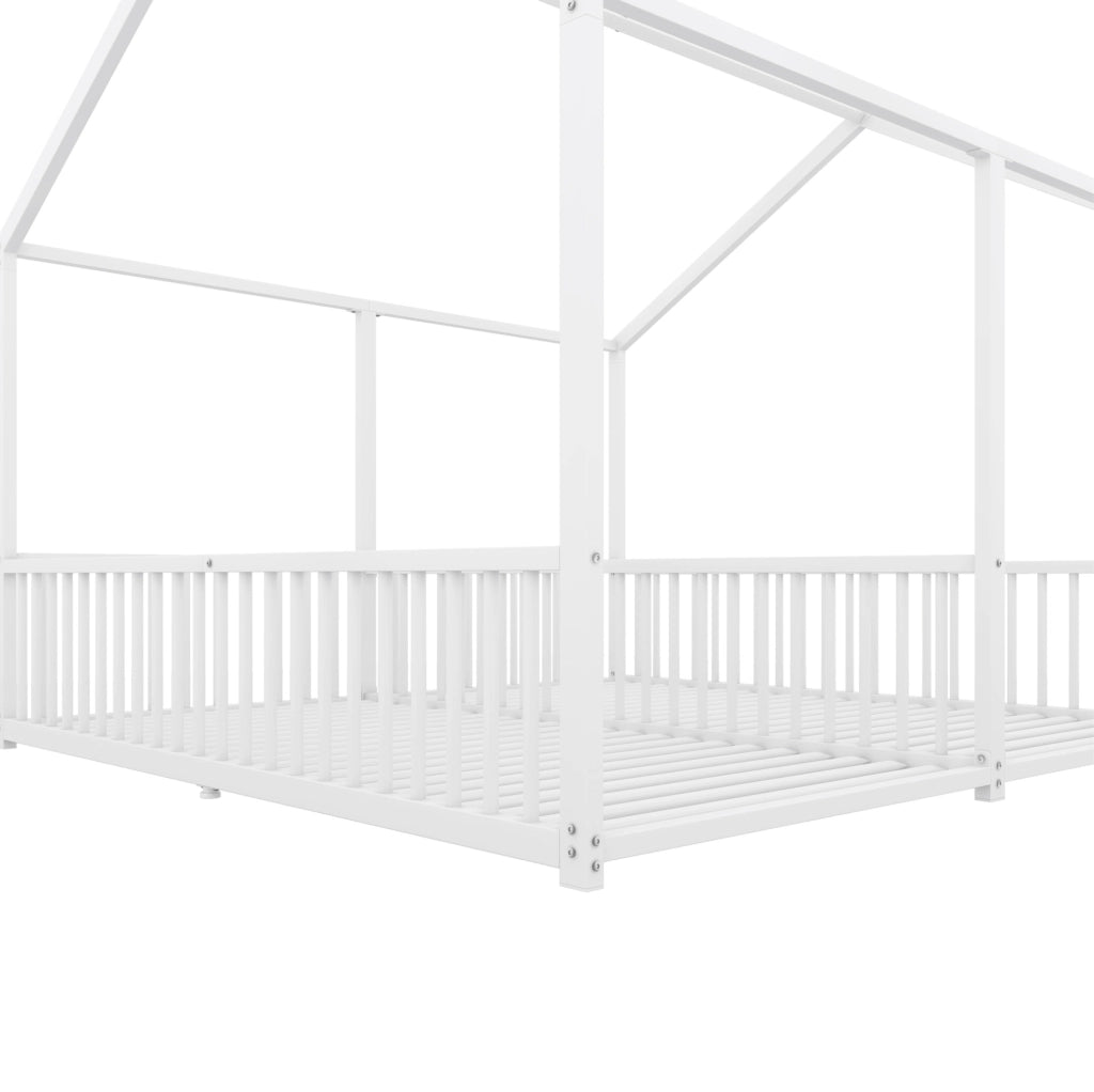 Letto per bambini in metallo 90x200 cm con sponda, forma a casetta, bianco