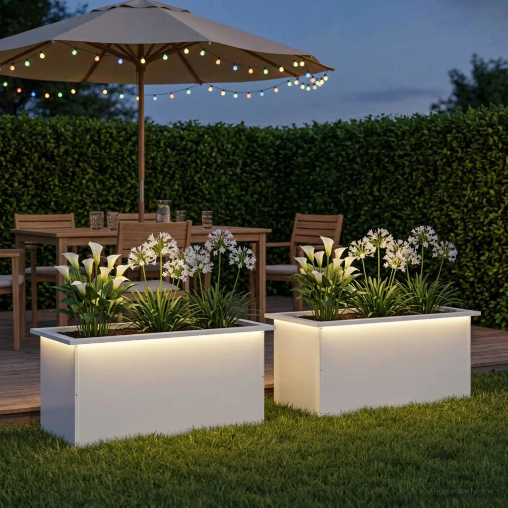 Fioriera da giardino con LED 2 pz Bianco 40 x 80 x 40 cm 8008157