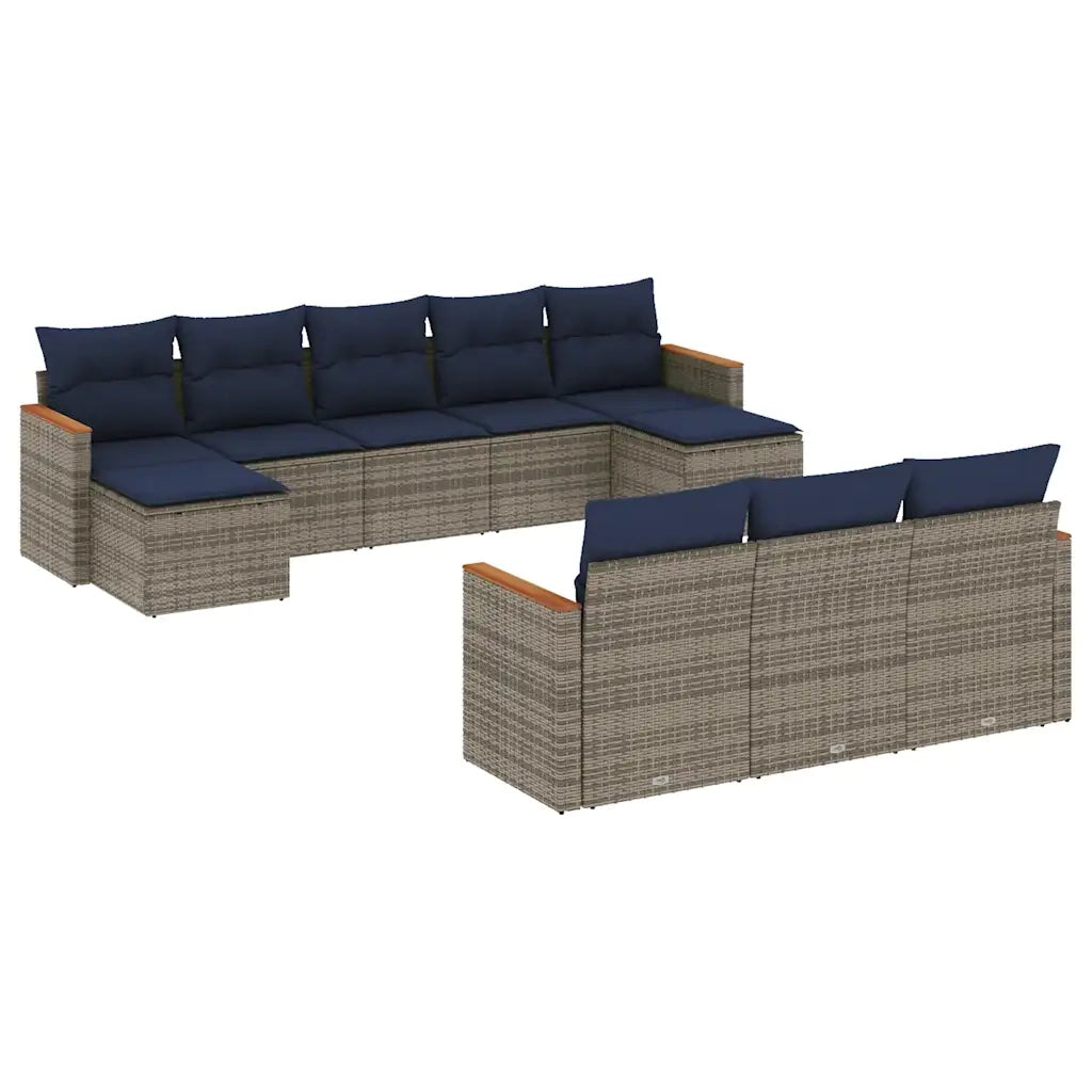 Set Divani da Giardino 10 pz con Cuscini Grigio in Polyrattan 3226418