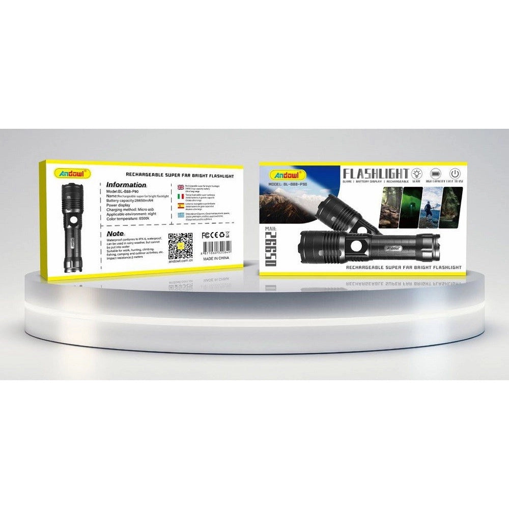 Trade Shop - Torcia Ricaricabile Usb 26650mah Ipx6 Impermeabile Lavoro Caccia Campeggi Q-5107 -