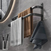 Maniglione per asciugamani in alluminio nero da appendere al muro - stanghetto per asciugamani senza perforazione - appendiasciugamani per ospiti con 2 ganci - per bagno cucina wc 40 cm - 2 strati