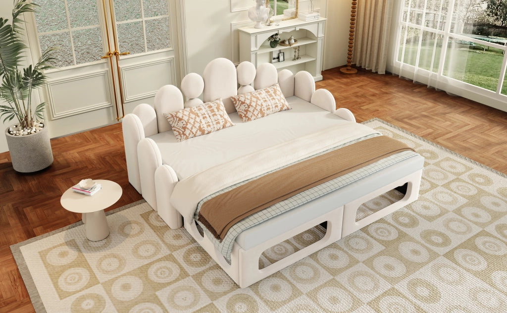 Divano letto matrimoniale con letto per animale; 2 in 1. 180×200 cm; senza materasso; in velluto beige