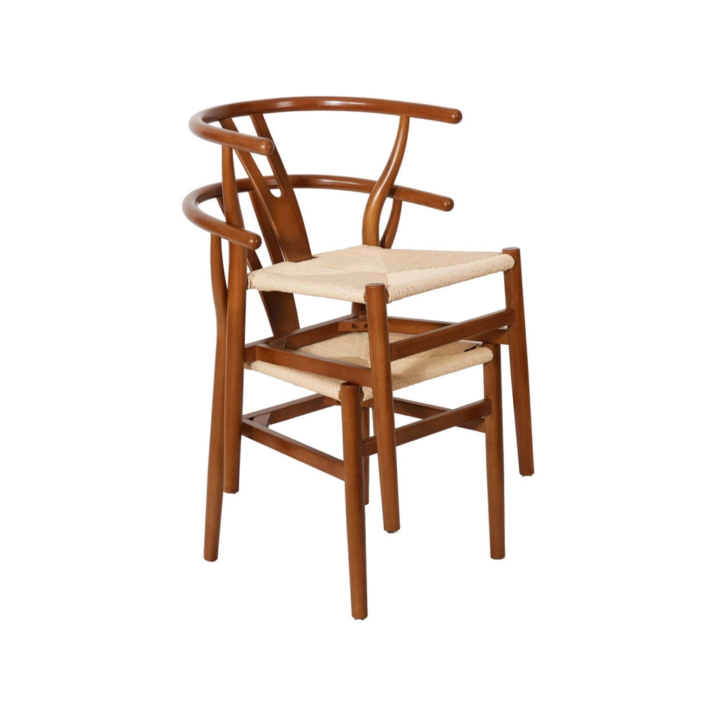 Set 2 sedie in legno con seduta in corda, noce